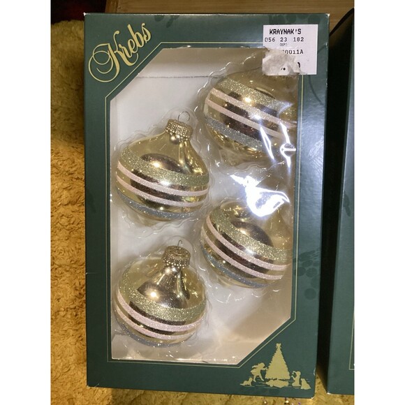 KREBS Glass Christmas Ornaments Tiffany Chiffon Balls Glitter Stripes 2 Boxes - Picture 3 of 9